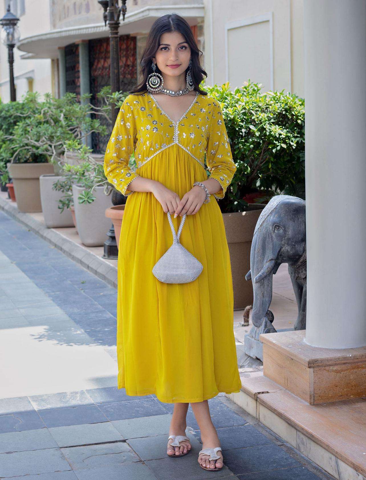 Women's Rayon embroidery work Georgette Fit & Flare Dress - Image 3